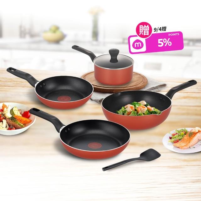【Tefal 特福】momo獨家 波爾多系列鈦塗層不沾鍋4鍋6件組(26cm炒鍋、20cm/24cm平底鍋、18cm湯鍋含蓋+鍋鏟)