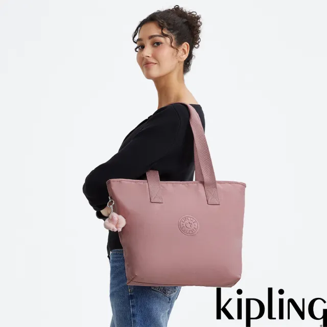【KIPLING】柔霧粉大容量印花托特包-ANINA