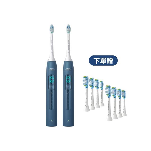 【Philips 飛利浦】momo獨家 HX5682/01 語音導航音波電動牙刷 2入組-暮光藍(官方直營)