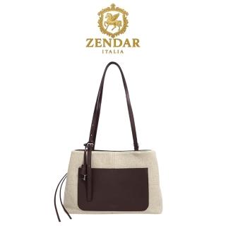 【ZENDAR】台灣總代理 限量2折 時尚亞麻布小牛皮托特包 嘉娜系列 全新專櫃展示品 (咖啡色)