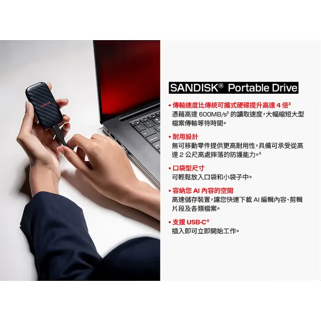 【SanDisk 晟碟】SANDISK E10 Portable Drive 外接固態硬碟 500GB (公司貨)