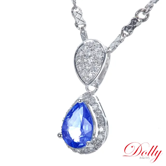【DOLLY】買一送一 14K金 天然斯里蘭卡藍寶石1克拉鑽石項鍊 高級訂製珠寶 浪漫質感 奢華送禮