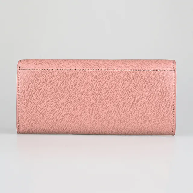 【FURLA 芙拉】FURLA 1927 金字LOGO荔枝紋設計防刮牛皮10卡旋扣式長夾(紅梅粉)