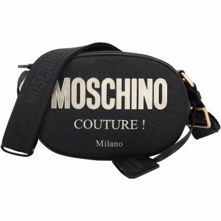 【MOSCHINO】斜紋帆布金字母斜背包(黑色 肩背 小包 側背)