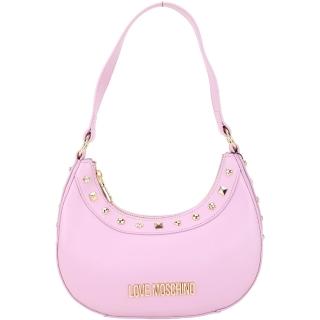 【MOSCHINO】LOVE MOSCHINO HOBO 金屬字母造型鉚釘牛皮手提 肩背腋下包(粉紫色 真皮 精品)