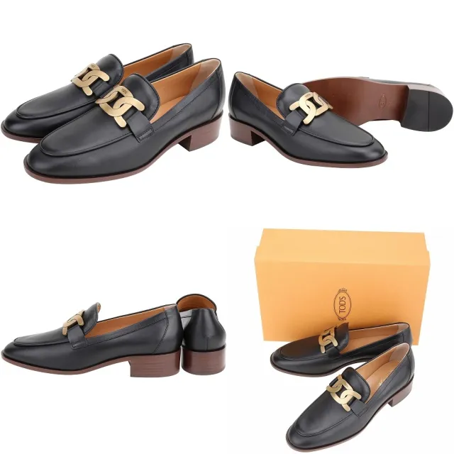 【TOD’S】TODS Kate 金屬釦飾木紋低跟小牛皮樂褔鞋-多色可選(真皮 女鞋 義大利精品)