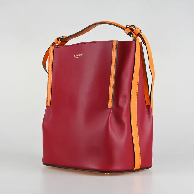 【BURBERRY 巴寶莉】BURBERRY 牛皮BUCKET系列斜背子母水桶包(紅)