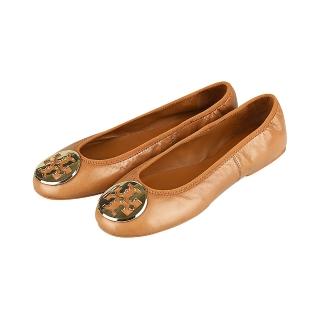 【TORY BURCH】TORY BURCH精品納帕皮革雙T娃娃平底鞋(棕)