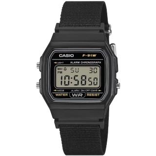 【CASIO 卡西歐】鬧鈴電子帆布錶-黑 / F-91WF-1A (原廠公司貨)