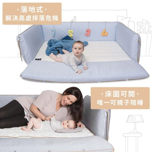 【gunite】多功能第三代落地式沙發嬰兒陪睡床遊戲墊智慧調溫0-6歲+屋頂組(含天絲親水綿床墊_多色可選)