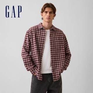 【GAP】寬鬆法蘭絨襯衫-酒紅紫(904948)