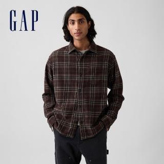 【GAP】寬鬆法蘭絨襯衫-大地棕(904948)