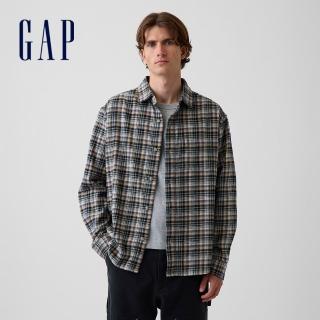 【GAP】寬鬆法蘭絨襯衫-藍色格紋(904948)
