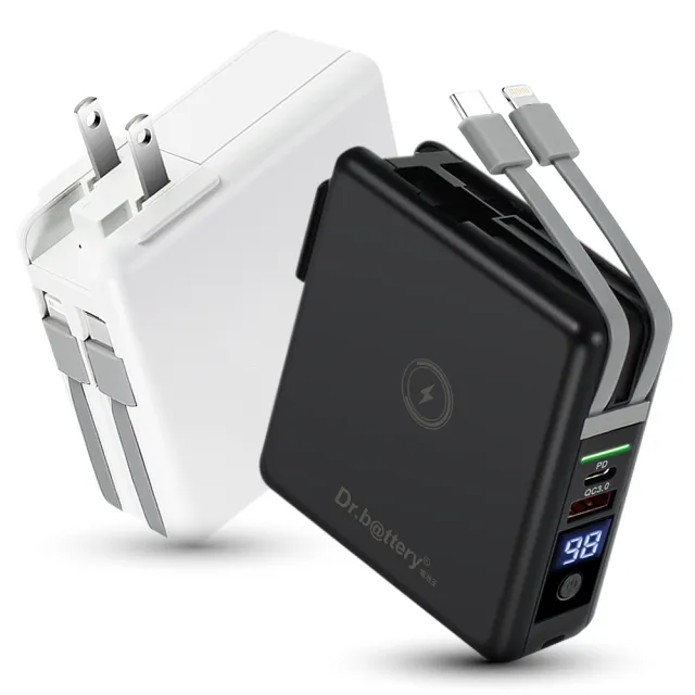 Dr.b@ttery電池王 10000mAh 15W五合一 第二代MagSafe無線充電+數顯充電頭PD快充(五合一 萬能充Pro)