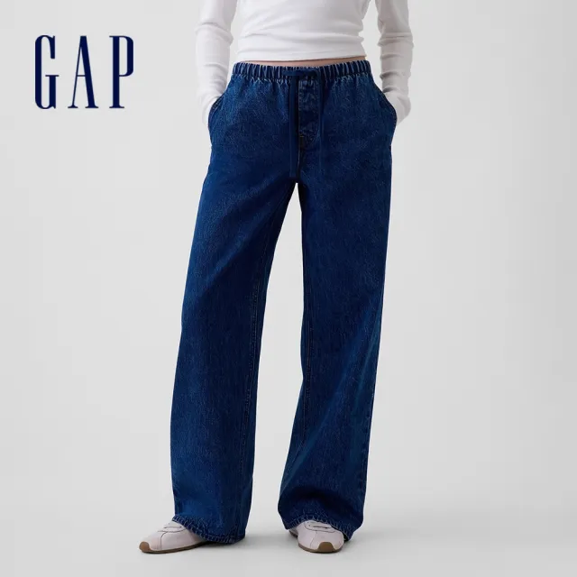 【GAP】90年代低腰鬆緊牛仔褲-深色水洗(911368)
