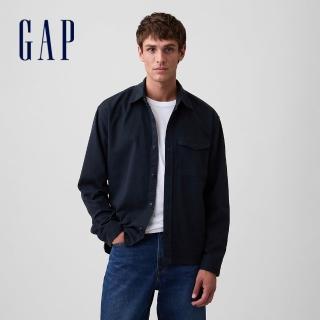【GAP】寬版斜紋布襯衫-無月黑(909804)
