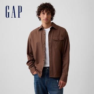 【GAP】寬版斜紋襯衫-琥珀棕(909804)