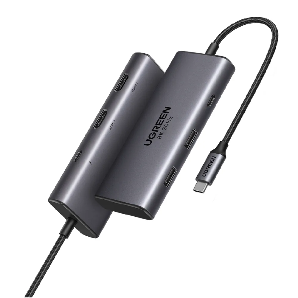 【綠聯】六合一Type-C集線器高階專業版(HUB/8K/USB-A*2+Type-C*1+HDMI*2+PD100W*1/美國新思晶片)