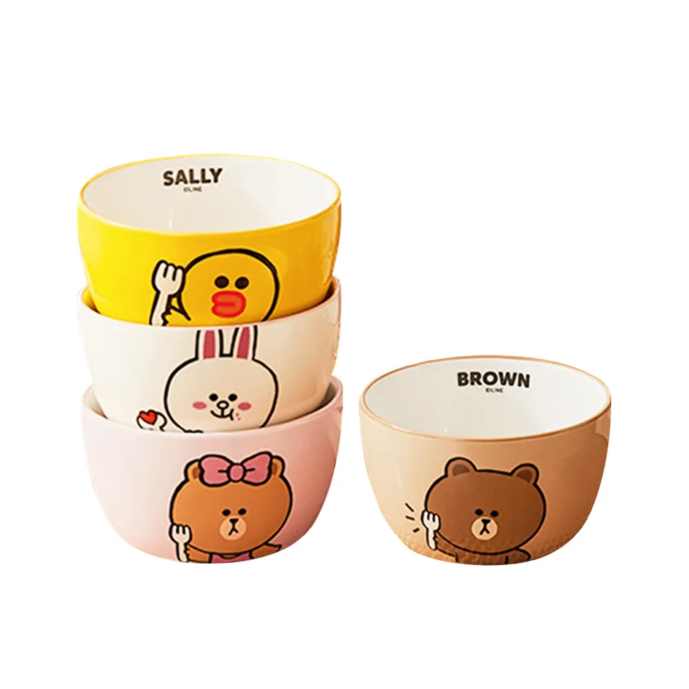 【LINE FRIENDS】熊大 兔兔 莎莉 熊美 陶瓷飯碗4件組(可微波)