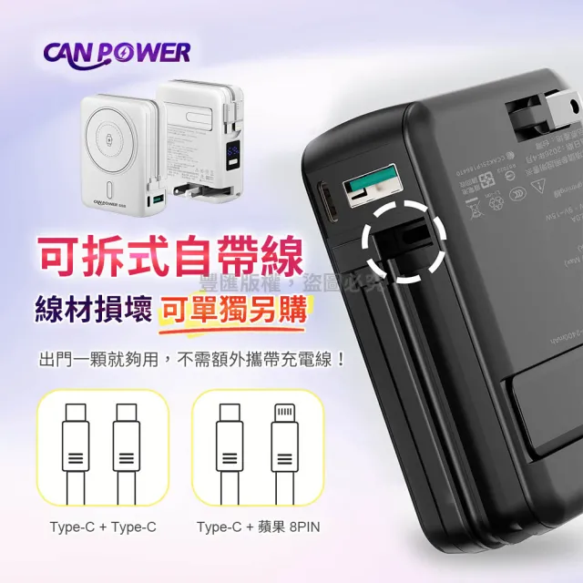 【Canpower】防爆SSB多功能固態行動電源 10000mAh(台灣製造 磁吸充電 CP-05 自帶AC插頭 有wh、ccc標示)