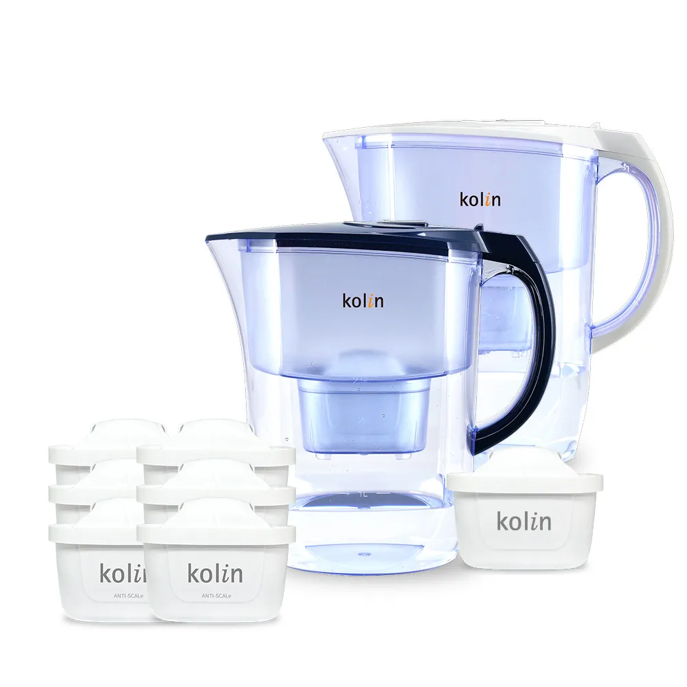 【Kolin 歌林】3.8L濾水壺(內含四重濾芯*1)+五重淨垢濾芯6入(共1壺7芯/適用Brita)