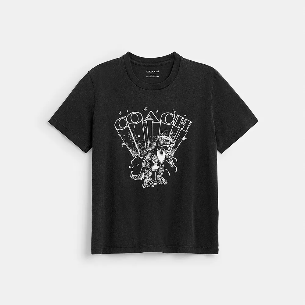 【COACH】蔻馳官方直營 棉質REXY印花經典T-SHIRT-水洗黑色(CCA87)