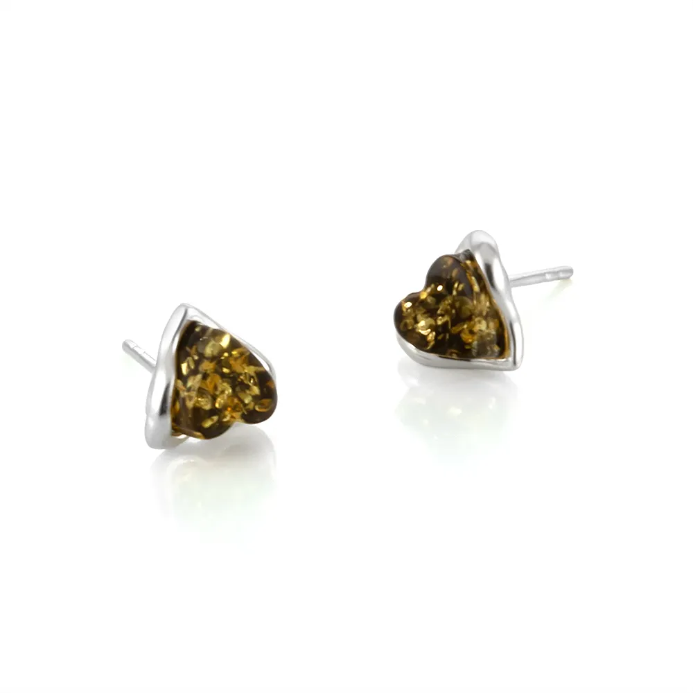 【Woogie武吉珠寶】琥珀蜜蠟設計師手作綠珀純銀耳環(綠珀愛心9x7mm)