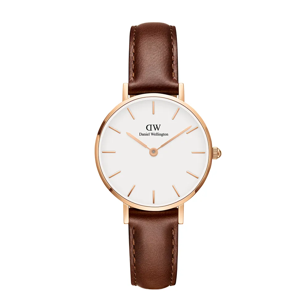【Daniel Wellington】DW 手錶 Petite St Mawes 28mm棕色真皮皮革錶(兩色 DW00100231)
