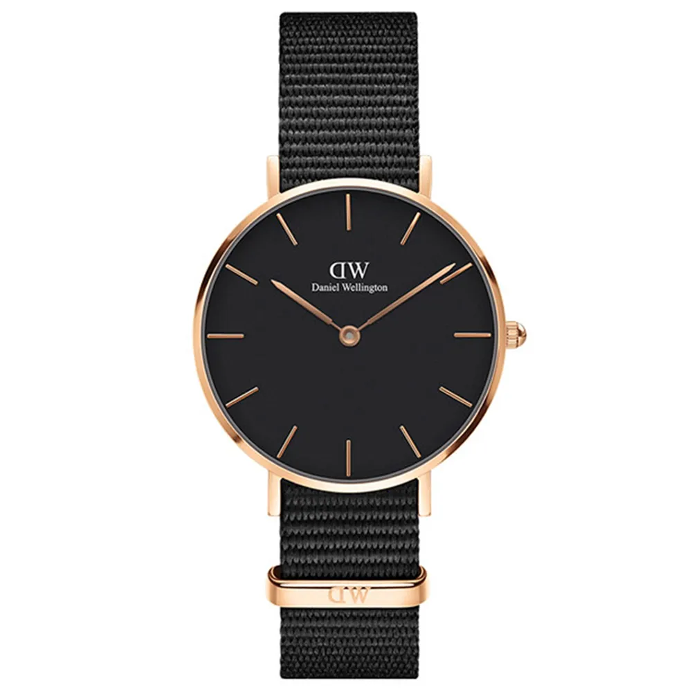 【Daniel Wellington】DW 手錶 Petite Cornwall 32mm寂靜黑織紋錶-玫瑰金框(DW00100215)