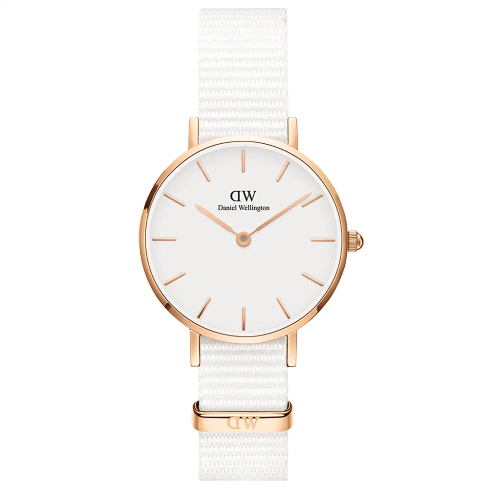 【Daniel Wellington】DW 手錶 Petite Dover 28mm純淨白織紋錶-玫瑰金框(DW00100313)