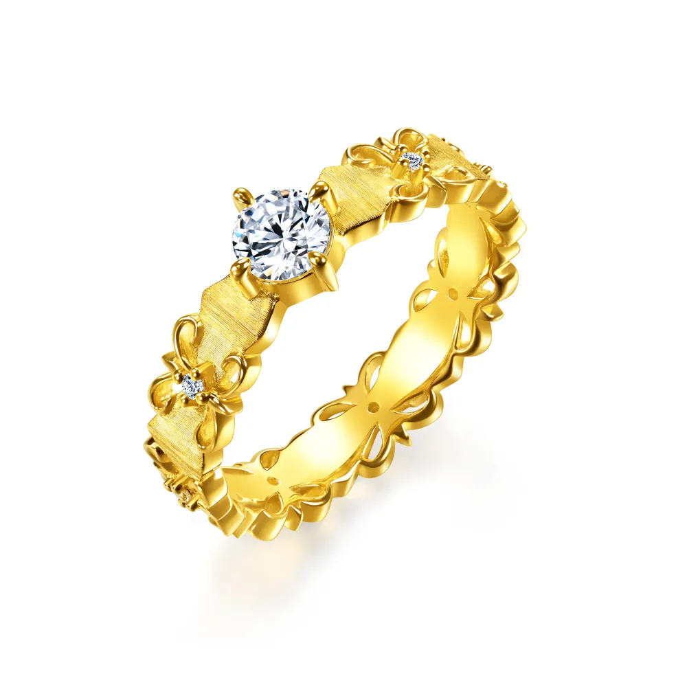 【點睛品】GIA 30分 復古鳶尾花 鑽石黃金戒指