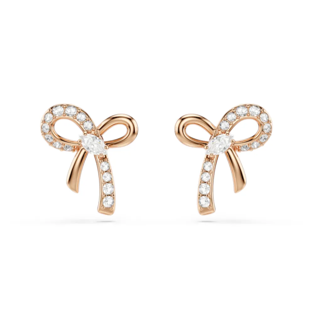 【SWAROVSKI 施華洛世奇】官方直營 Hyperbola 蝴蝶結耳釘 鍍玫瑰金色 千金風天花板 法式浪漫 | 5753335
