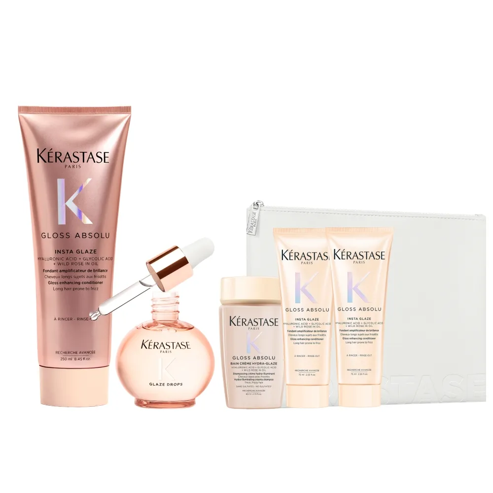 【KERASTASE 巴黎卡詩】釉光香頌玫瑰護髮精油45ml+髮乳250ml(全新上市/小粉球/柔順/抗躁/蓬彈)
