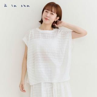 【a la sha】格紋組織布短袖罩衫
