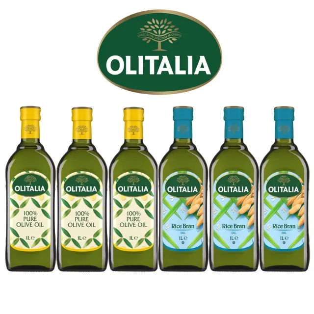 【Olitalia 奧利塔】純橄欖油x3瓶+玄米油x3瓶(1000mlx6瓶-禮盒組)