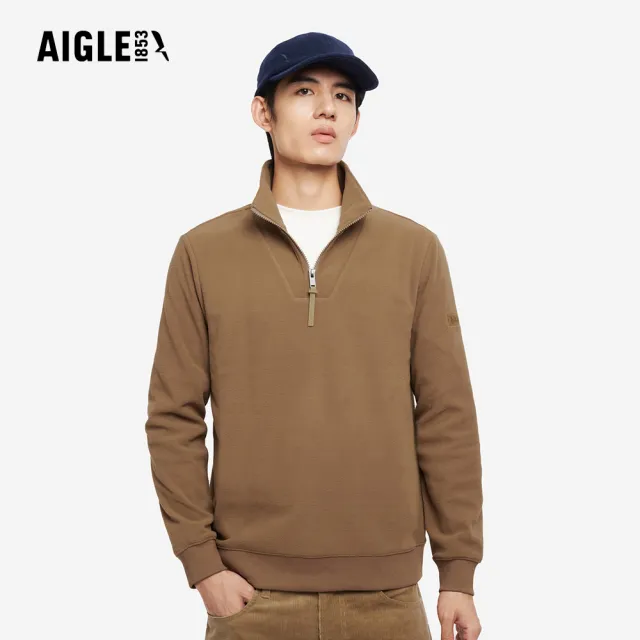 【AIGLE】男 刷毛保暖罩衫|AG-5A134A176 深卡其(男長袖上衣 男T恤 保暖上衣 刷毛衣 刷毛T恤)