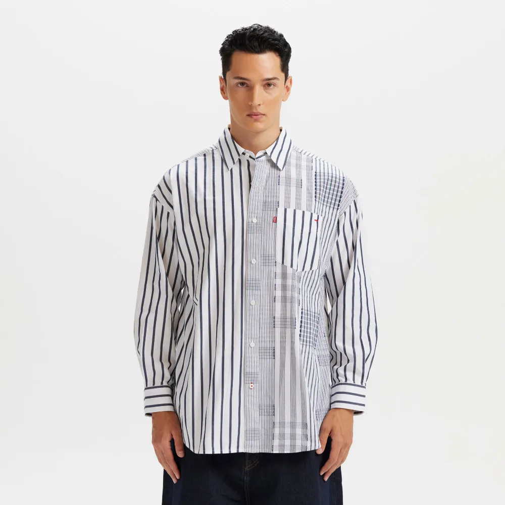 【LEVIS】長袖襯衫 牛津領 條紋襯衫 拼接襯衫 黑條紋 男款 上衣 熱賣單品 003MX-0001