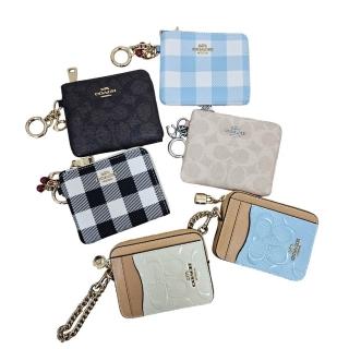 【COACH】經典老花防刮/帆布/亮面浮雕皮革拉鍊卡夾／零錢包（附鑰匙圈吊飾）禮盒組送禮原廠紙袋