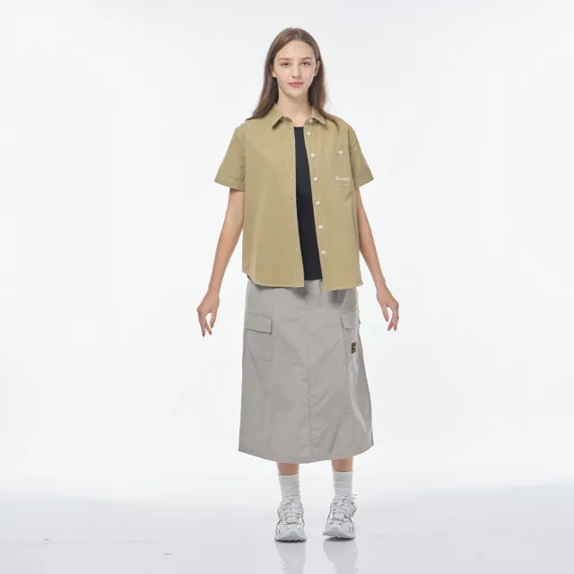 【JEEP】女裝 跳色壓線短袖襯衫(橄欖綠色)