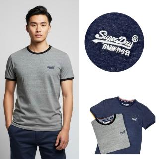 【Superdry】極度乾燥 滾邊 短T 刺繡logo 混色 純棉 羅紋袖口 短袖 素T 男款 T恤 上衣(短t7781CF3)
