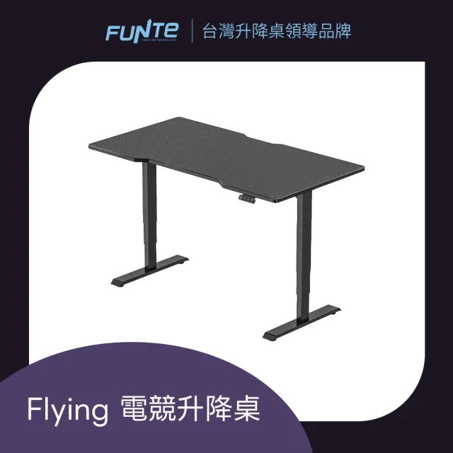 【FUNTE】Flying 電競升降桌/三節式☆ 120x80cm 前凹/後凹 碳纖維紋桌板(辦公桌 電腦桌 工作桌)