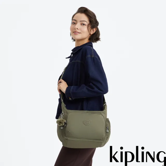 【KIPLING】『牛角包』鼠尾草綠多袋實用側背包-GABB 女包