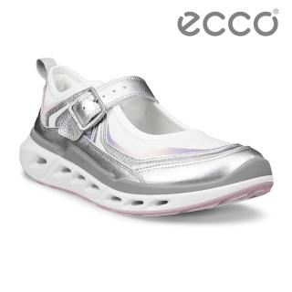 【ecco】Biom 720 W 健步戶外繫帶休閒瑪莉珍鞋 女鞋(銀色/白色 85042360989)