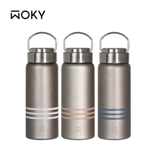 【WOKY 沃廚】Ti純鈦提手保溫瓶500ml(鈦杯/隨行杯/飲料杯/保溫杯/保溫瓶)
