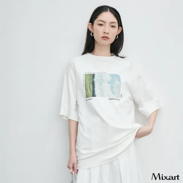【Mixart】寬版  T恤  視覺敘事 秋意風景印花寬版T恤(共三色)