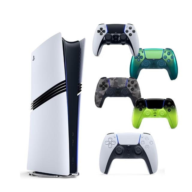 【SONY 索尼】PS5 Pro 遊戲主機+《PS5 無線控制器(混音綠)+(深灰迷彩)+(閃耀青)》+《PS5 Edge無線控制器》