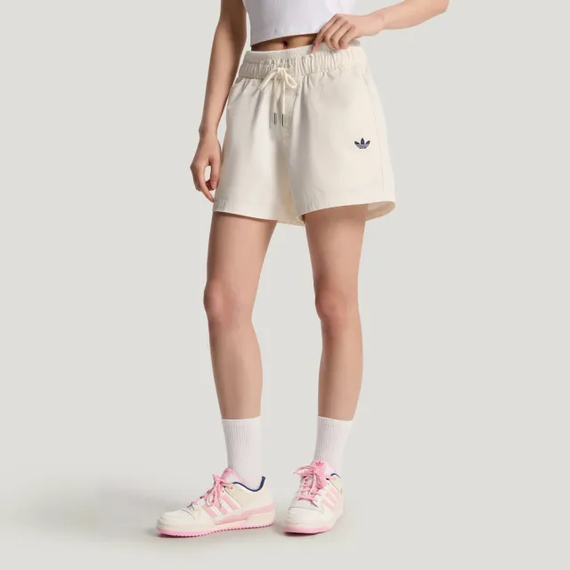 【adidas 愛迪達】W Short 女 短褲 運動短褲 休閒短褲 舒適 米白(KY8322)