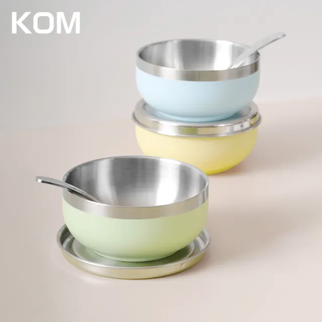 【KOM】夢想系列/外星動物系列｜磨砂不鏽鋼兒童雙層隔熱碗3入(碗*3+304湯匙*3)