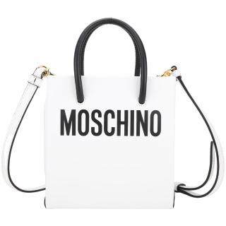 【MOSCHINO】Shopper 字母印花小牛皮手提斜背紙袋包(黑白 兩用包 托特包 真皮)