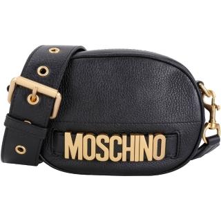 【MOSCHINO】荔紋皮革金字手拿斜背包(黑色 兩用包 迷你包 真皮)